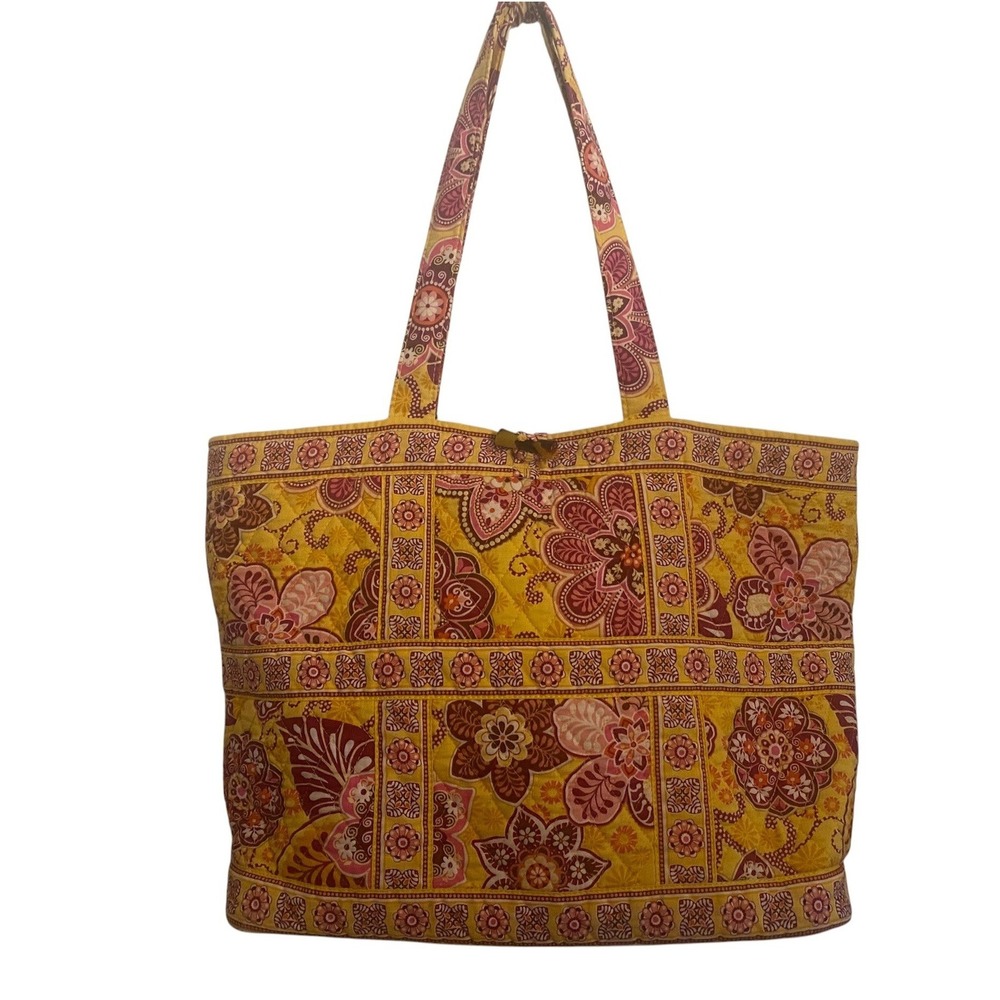 Vera Bradley Sun Valley Quilted Cotton Tote Bag Yellow Pink Floral Paisley Large